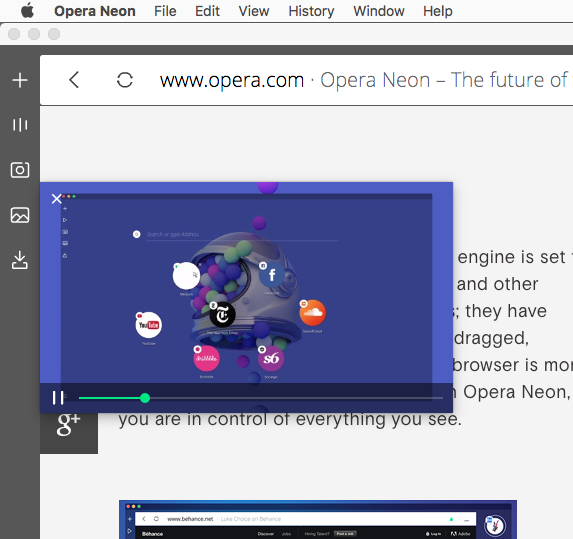 Operaの新しいコンセプトブラウザ「Opera Neon」がリリース! - 14:ビデオポップアウトも可能!
