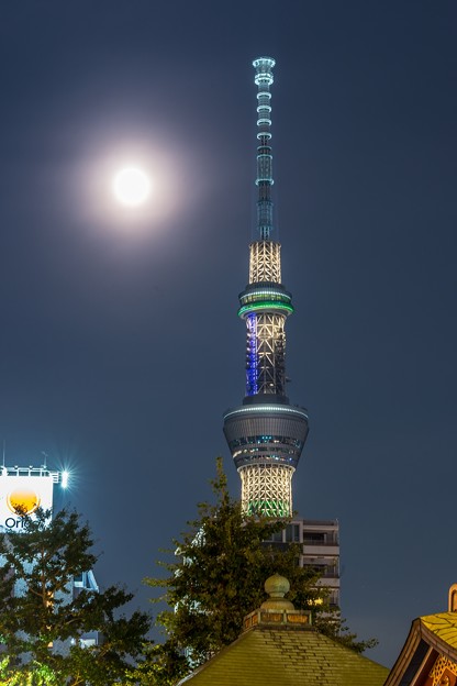 満月とスカイツリー