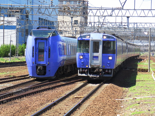 １８３と２８３が並んだ。 ＠函館本線 白石駅